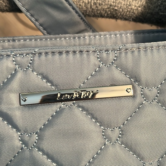 Luv Betsey blue quilted nylon tote with drop handles two outer pockets - Picture 2 of 11